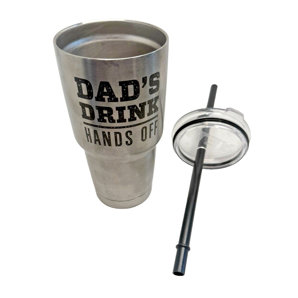 Yeti 40 oz Stainless Steel Tumbler Dad's Drink Hands Off Travel Mug Straw EUC